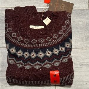 Woolrich Men's Maroon and Gray Patterned Crewneck Sweater